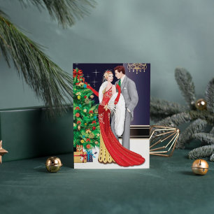 Cartes Pour Fêtes Annuelles Cute Christmas art deco couple add message