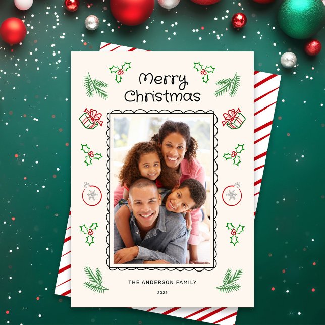 Cartes Pour Fêtes Annuelles Cute Christmas Doodles Photo ChristmasHoliday Card (Créateur téléchargé)