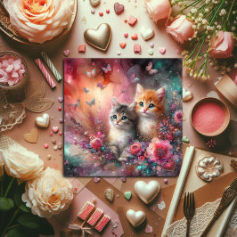 Cartes Pour Fêtes Annuelles Cute Colorée Aquarelle Chats Fleurs Valentine