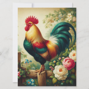 Cartes Pour Fêtes Annuelles Cute coq rustique/vintage