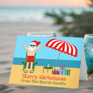 Cartes Pour Fêtes Annuelles Cute Custom Sunny Beach Santa Claus Noël