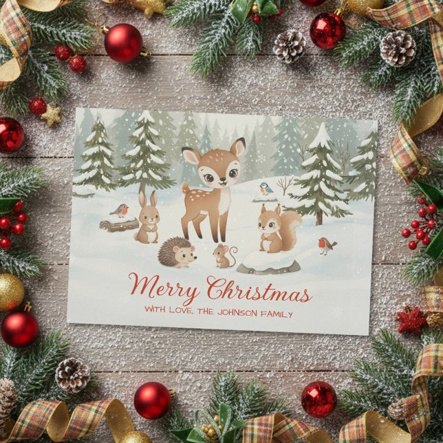 Cartes Pour Fêtes Annuelles Cute Deer and Woodland Animals Merry Christmas (Créateur téléchargé)