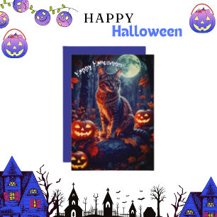 Cartes Pour Fêtes Annuelles Cute drôle Chat Halloween Citrouille