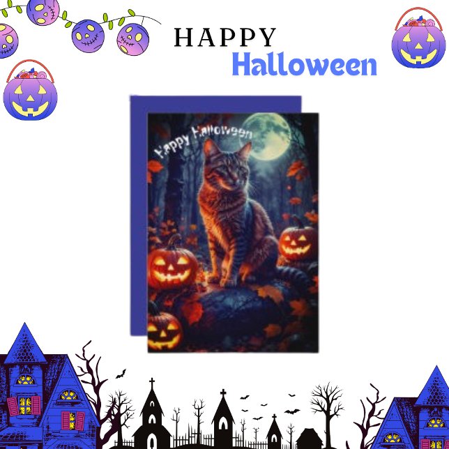 Cartes Pour Fêtes Annuelles Cute drôle Chat Halloween Citrouille (Créateur téléchargé)