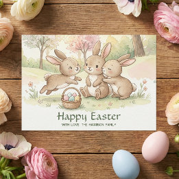 Cartes Pour Fêtes Annuelles Cute Easter Bunny Egg Hunt & Picnic