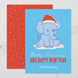 Cartes Pour Fêtes Annuelles Cute Elephant Père Noël Vacances d'hiver Joyeux No