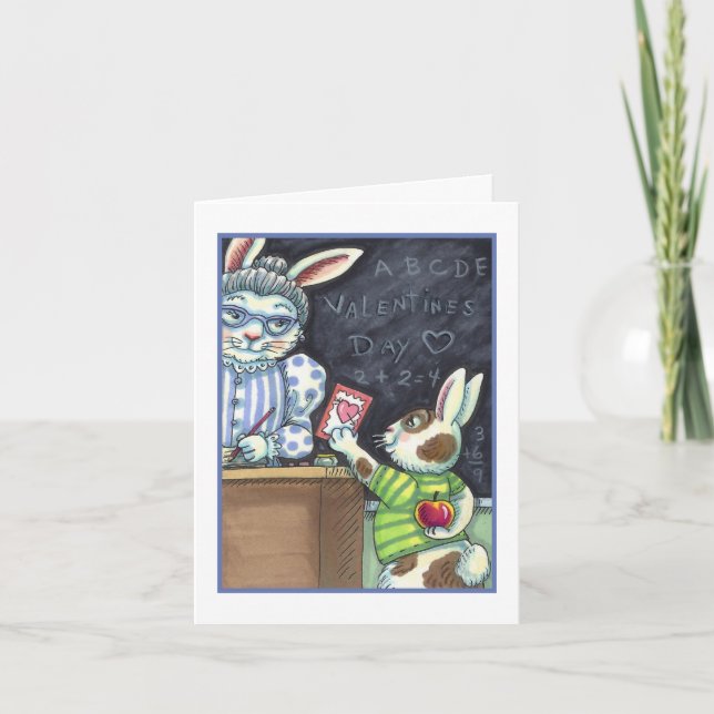 CARTES POUR FÊTES ANNUELLES CUTE ENSEIGNANT'S PET, APPLE & VALENTINE BUNNY RAB (Devant)