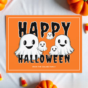 Cartes Pour Fêtes Annuelles Cute Famille Fantôme Éffrayant Orange Joyeux Hallo