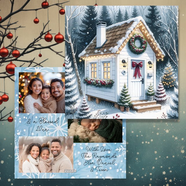 Cartes Pour Fêtes Annuelles Cute Festive Blanc Mince Maison Noël (Créateur téléchargé)