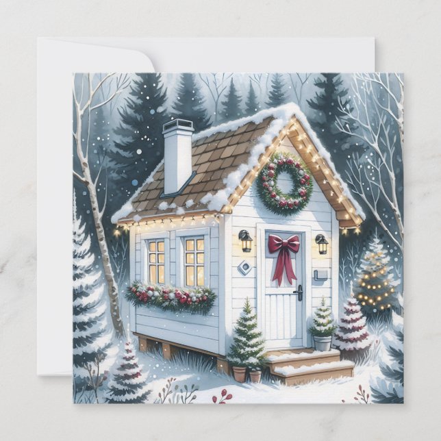 Cartes Pour Fêtes Annuelles Cute Festive Blanc Mince Maison Noël (Devant)