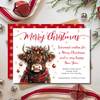 Cartes Pour Fêtes Annuelles Cute Festive Highland Cow Merry Christmas Business