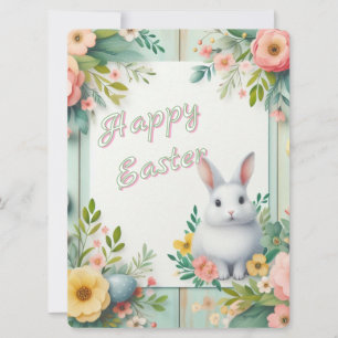 Cartes Pour Fêtes Annuelles Cute, floral heureux lapin de Pâques