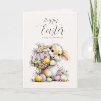 Cartes Pour Fêtes Annuelles Cute Fluffy Bunny with Egg Basket Easter Card