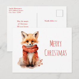Cartes Pour Fêtes Annuelles Cute Fox Pup in a Red Scarf Christmas
