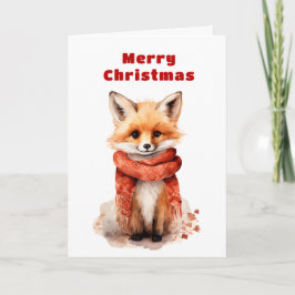 Cartes Pour Fêtes Annuelles Cute Fox Pup in a Red Scarf Christmas