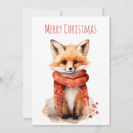 Cartes Pour Fêtes Annuelles Cute Fox Pup in a Red Scarf Christmas
