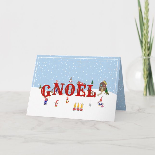 Cartes Pour Fêtes Annuelles Cute Garden Gnome Noel Famille de Noël (Devant)