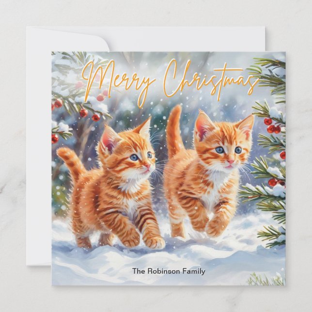 Cartes Pour Fêtes Annuelles Cute Ginger Animaux de compagnie Kittens Festif Jo (Devant)