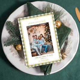 Cartes Pour Fêtes Annuelles Cute Green Gingham Plaid Custom Photo Christmas