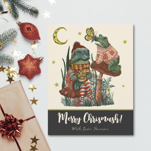 Cartes Pour Fêtes Annuelles Cute grenouille à champignons noirs et crapaud Joy
