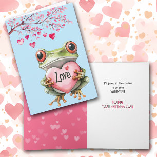 Cartes Pour Fêtes Annuelles Cute Grenouille verte avec Coeur d'Amour Rose Vale