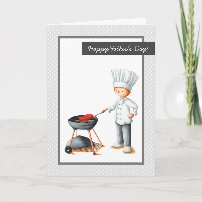 Cartes Pour Fêtes Annuelles Cute Grey Papa Cuisine Barbecue Fête des pères (Devant)