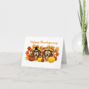 Cartes Pour Fêtes Annuelles Cute Happy Thanksgiving Pilgrim Owls