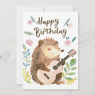 Cartes Pour Fêtes Annuelles Cute Hedgehog jouant Guitare Anniversaire