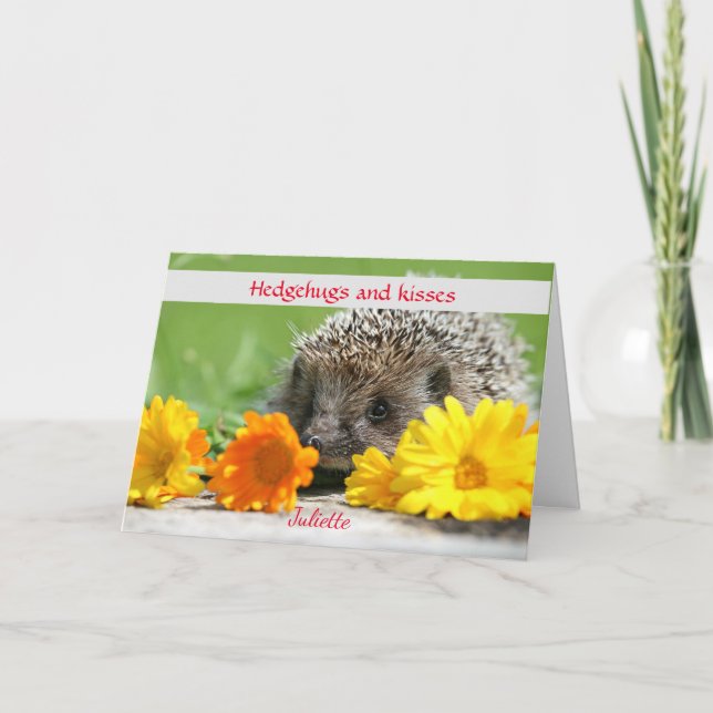 Cartes Pour Fêtes Annuelles Cute Hérisson et Fleurs voiture de vacances person (Devant)