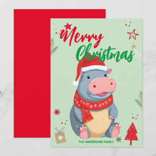 Cartes Pour Fêtes Annuelles Cute HIPPO père Noël Noël Nom de famille