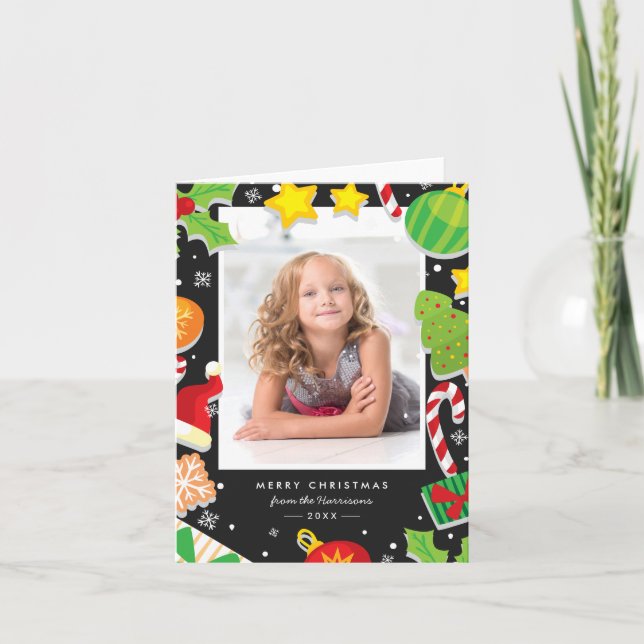 Cartes Pour Fêtes Annuelles Cute Holly Berry Joyeux cadre photo de Noël (Devant)