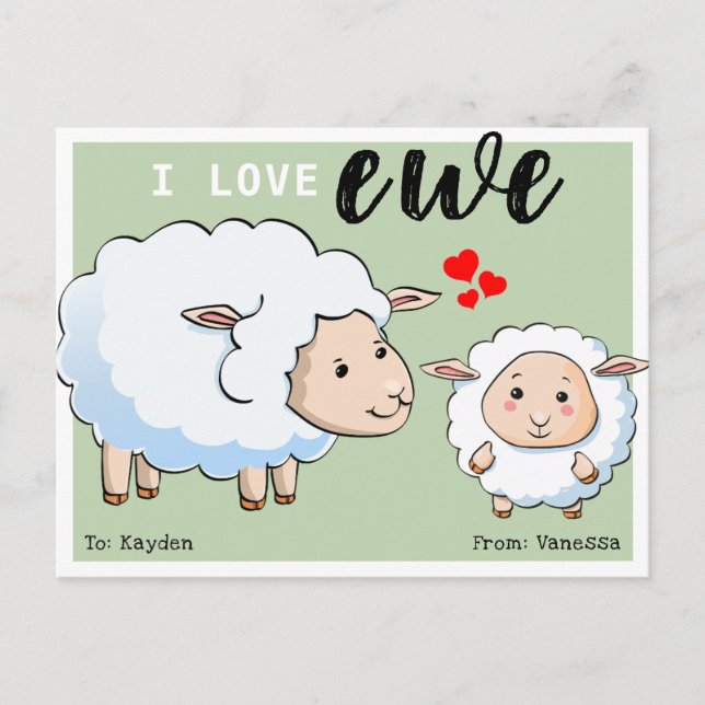Cartes Pour Fêtes Annuelles Cute 'I Love Ewe' Kids (Devant)