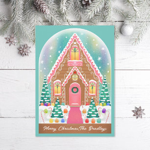 Cartes Pour Fêtes Annuelles Cute Illustré pain d'épices Snowglobe