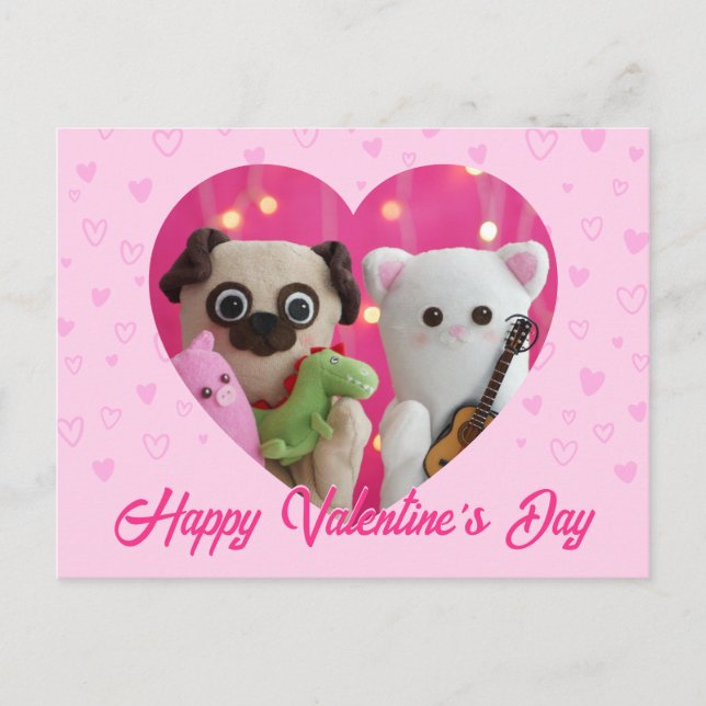 Cartes Pour Fêtes Annuelles Cute Kawaii Pink Pastel Hearts Saint Valentin (Devant)