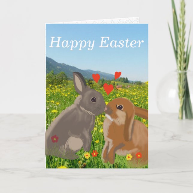 Cartes Pour Fêtes Annuelles Cute Kissing Bunnies Pâques (Devant)