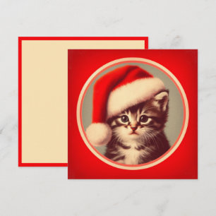 Cartes Pour Fêtes Annuelles Cute Kitten à Santa Hat Red Retro