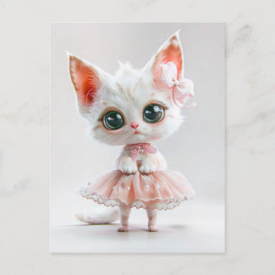 Cartes Pour Fêtes Annuelles Cute Kitten avec de grands yeux en Robe Rose