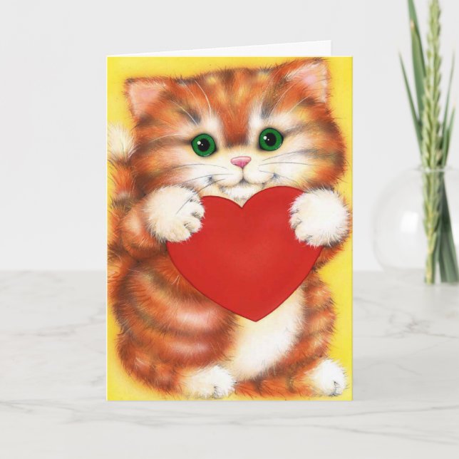 Cartes Pour Fêtes Annuelles Cute kitten coeur Valentines jour personnalisable  (Devant)