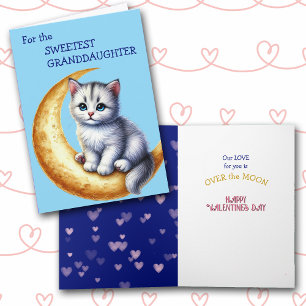 Cartes Pour Fêtes Annuelles Cute Kitten sur la Lune Petite-fille Valentine