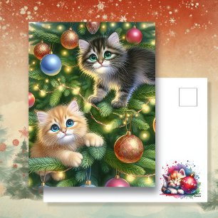 Cartes Pour Fêtes Annuelles Cute Kittens dans l'arbre de Noël
