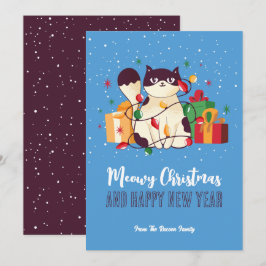 Cartes Pour Fêtes Annuelles Cute Kitty Chat Vacances d'hiver Meowy Noël
