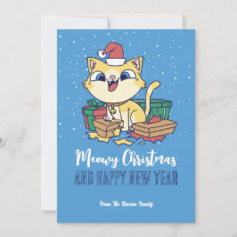 Cartes Pour Fêtes Annuelles Cute Kitty Chat Vacances d'hiver Meowy Noël