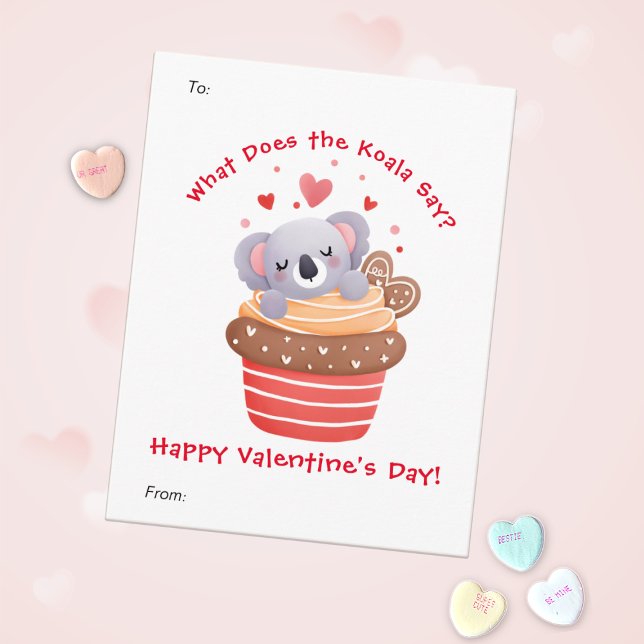 Cartes Pour Fêtes Annuelles Cute Koala à Cupcake Custom Kids Saint Valentin (Créateur téléchargé)