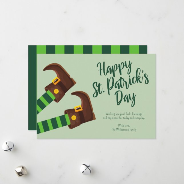 Cartes Pour Fêtes Annuelles Cute Leprechaun Legs Green Happy St. Patrick's Day (Devant/Arrière en situation)