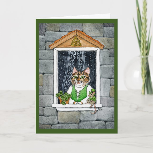 Cartes Pour Fêtes Annuelles Cute Leprechaun Mouse, Chat, St Paddy's Day, Print (Devant)