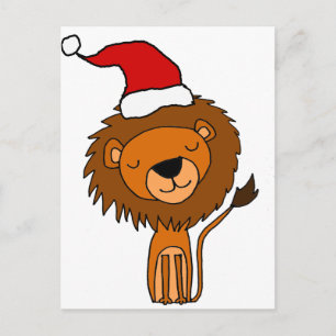 Cartes Pour Fêtes Annuelles Cute Lion in Santa Hat Christmas Cartoon