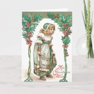 Cartes Pour Fêtes Annuelles Cute Little Girl Holly