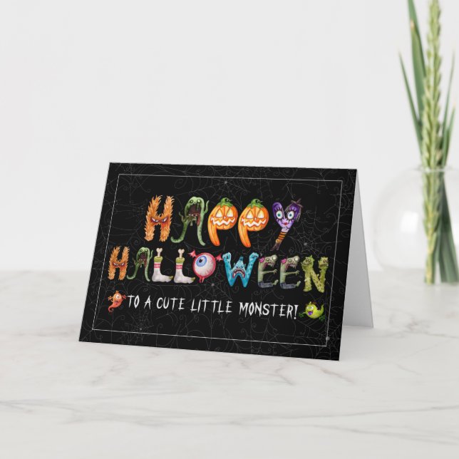 Cartes Pour Fêtes Annuelles Cute Little Monster Funny Halloween Typographie (Devant)