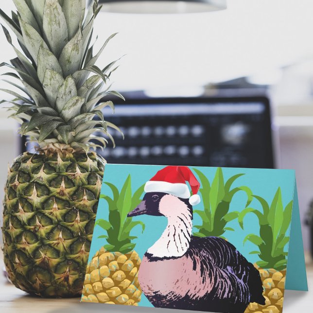 Cartes Pour Fêtes Annuelles Cute Mele Kalikimaka Hawaiian Nene Goose Pineappa (Funny Hawaiian Christmas card with Nene goose and pineapple)