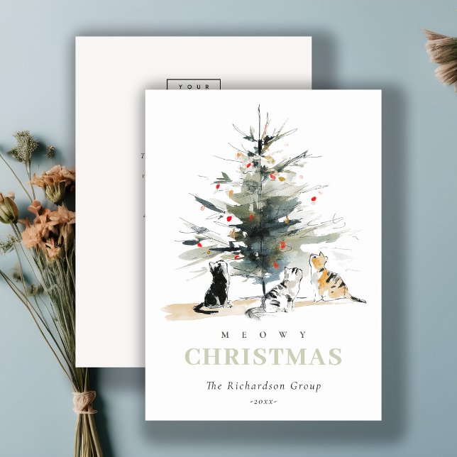Cartes Pour Fêtes Annuelles Cute Meowy Christmas Tree Cats Logo d'entreprise (Créateur téléchargé)